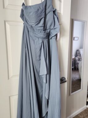 One-Shoulder Light Blue Chiffon Bridesmaid Dress